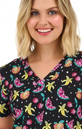 1054 Zavaté Ava Therese Audrey Print Scrub Top - Groovy Fruits