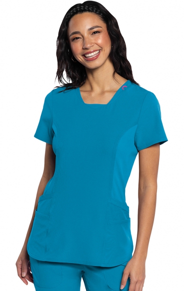 *FINAL SALE M MC701 Amp V-Neck Top with Rib-Knit Inset and Side Panels by Med Couture