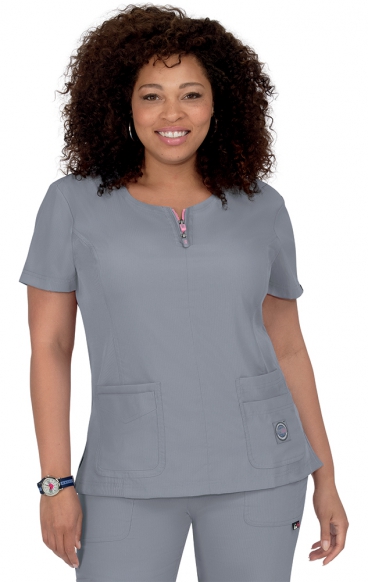 *FINAL SALE PLATINUM GREY 317 Koi Lite™ Scrubs Serenity Double Zipper Top