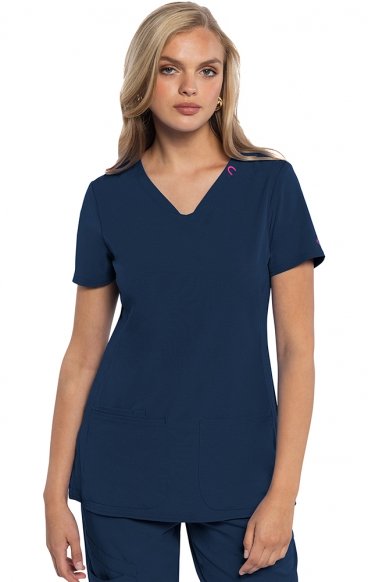 *FINAL SALE M MC702 Amp 3 Pocket V-Neck Top with Flex Panels by Med Couture