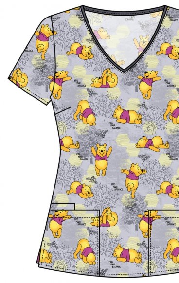 TF614 Tooniforms 3 Pocket V-Neck Print Top by Cherokee Uniforms - Namastay Pooh TF614 Tooniforms 3 Pocket V-Neck Print Top by Cherokee Uniforms - Namastay Pooh