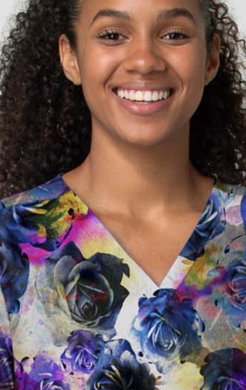 6657 WonderWink Fitted 3-Pocket V-Neck Print Top - Stamped Rose