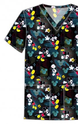 TF788 Tooniforms Men's Print 2 Pocket V-Neck Top by Cherokee Uniforms - Digital Mickey