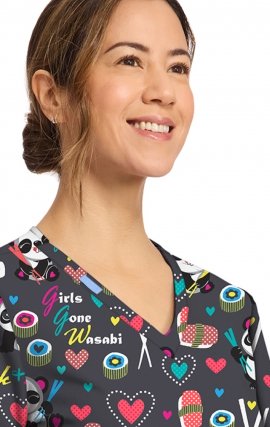 CK856 V-Neck 2 Pocket Print Top by Cherokee - Girls Gone Wasabi