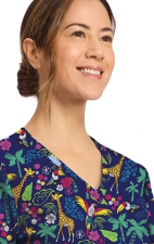 CK856 V-Neck 2 Pocket Print Top by Cherokee - Jungle Jive