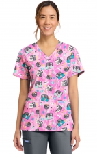 CK856 V-Neck 2 Pocket Print Top by Cherokee - Nurse Sloth