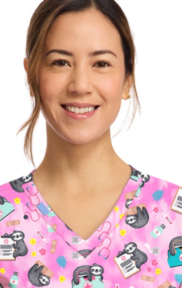 CK856 V-Neck 2 Pocket Print Top by Cherokee - Nurse Sloth CK856 V-Neck 2 Pocket Print Top by Cherokee - Nurse Sloth