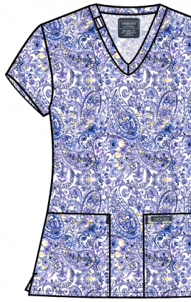 CK856 V-Neck 2 Pocket Print Top by Cherokee - Pretty In Paisley