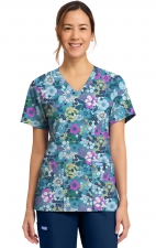 CK856 V-Neck 2 Pocket Print Top by Cherokee - Vintage Garden