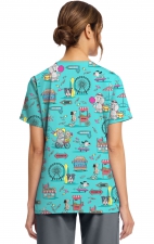 CK856 V-Neck 2 Pocket Print Top by Cherokee - Vintage Boardwalk
