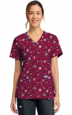 CK856 V-Neck 2 Pocket Print Top by Cherokee - Wild Ditsy