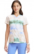 DK667 Dickies 4 Pocket V-Neck Print Top - Fading Stripes