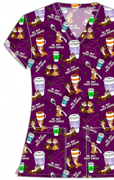 TF796 Tooniforms 2 Pocket V-Neck Print Top by Cherokee - But Coffee First TF796 Tooniforms 2 Pocket V-Neck Print Top by Cherokee - But Coffee First