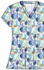 TF796 Tooniforms 2 Pocket V-Neck Print Top by Cherokee - Nemo And Dory