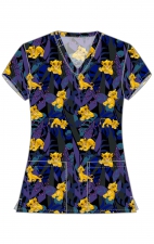 TF796 Tooniforms 2 Pocket V-Neck Print Top by Cherokee - Sensational Simba