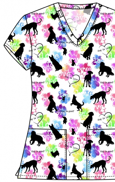 TF796 Tooniforms 2 Pocket V-Neck Print Top by Cherokee - Dog Is Love TF796 Tooniforms 2 Pocket V-Neck Print Top by Cherokee - Dog Is Love