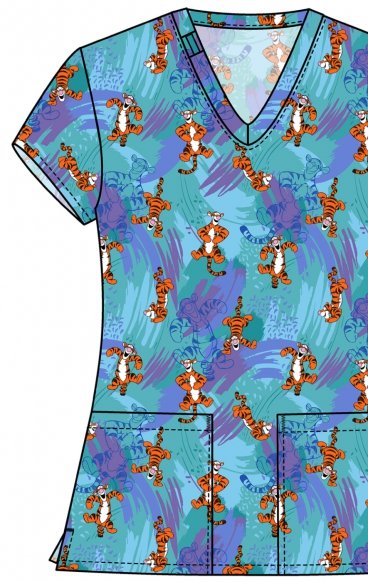 TF796 Tooniforms 2 Pocket V-Neck Print Top by Cherokee - Bouncy Brush TF796 Tooniforms 2 Pocket V-Neck Print Top by Cherokee - Bouncy Brush