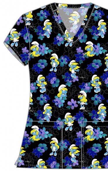 TF796 Tooniforms 2 Pocket V-Neck Print Top by Cherokee - Being Smurfette TF796 Tooniforms 2 Pocket V-Neck Print Top by Cherokee - Being Smurfette