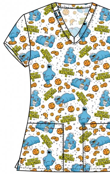 TF796 Tooniforms 2 Pocket V-Neck Print Top by Cherokee - Crunches