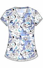 TF797 Tooniforms Tuckable Print Top with Chest Pocket by Cherokee - Puppy Slash