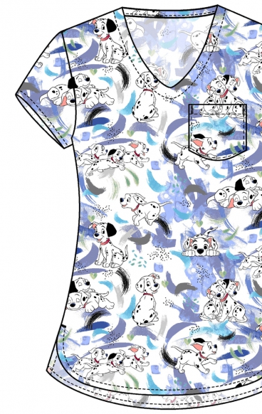 TF797 Tooniforms Tuckable Print Top with Chest Pocket by Cherokee - Puppy Splash