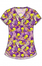 TF797 Tooniforms Tuckable Print Top with Chest Pocket by Cherokee - Tropical Tweety