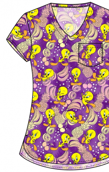 TF797 Tooniforms Tuckable Print Top with Chest Pocket by Cherokee - Tropical Tweety TF797 Tooniforms Tuckable Print Top with Chest Pocket by Cherokee - Tropical Tweety