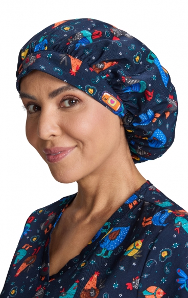 A174PR koi Essentials Bouffant Print Scrub Cap - Cowboy Chicken
