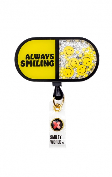 SA156 Smiley World Retractable Shaker Badge Reel by koi - Always Smiling Pill SA156 Smiley World Retractable Shaker Badge Reel by koi - Always Smiling Pill