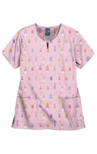 Z16213 Zoe + Chloe Notch Neck Print Scrub Tops - Nice Cream