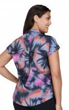 1093PR koi Basics Ari Split Neck Print Top - Flower Swirl