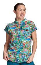1093PRA koi Basics Artist Series Ari Split Neck Print Top - Forest Creatures