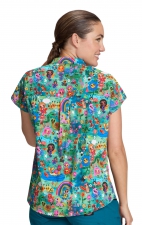 1093PRA koi Basics Artist Series Ari Split Neck Print Top - Forest Creatures