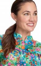1093PRA koi Basics Artist Series Ari Split Neck Print Top - Forest Creatures