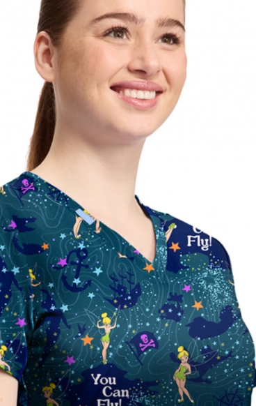 TF796 Tooniforms 2 Pocket V-Neck Print Top by Cherokee - Tinker Bell Flight TF796 Tooniforms 2 Pocket V-Neck Print Top by Cherokee - Tinker Bell Flight