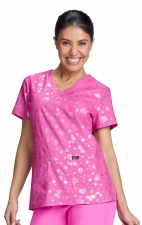 1082PR koi Lite Velora Stretch Print Top - Iridescent Light Bright Hibiscus Pink
