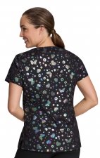 1082PR koi Lite Velora Stretch Print Top - Iridescent Light Bright Black
