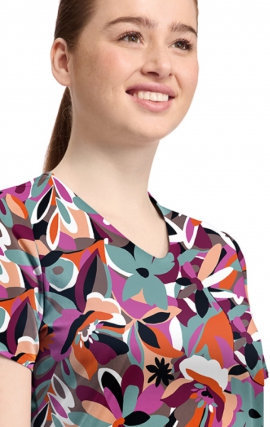 CK857 High-Low V-Neck Print Top by Cherokee - Cut Flowers