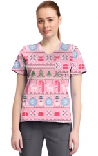 CK857 High-Low V-Neck Print Top by Cherokee - Festive Fair Isle