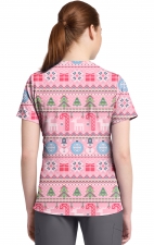 CK857 High-Low V-Neck Print Top by Cherokee - Festive Fair Isle