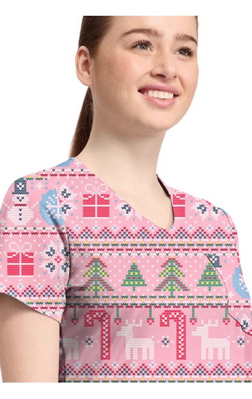 CK857 High-Low V-Neck Print Top by Cherokee - Festive Fair Isle CK857 High-Low V-Neck Print Top by Cherokee - Festive Fair Isle