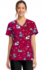 CK856 V-Neck 2 Pocket Print Top by Cherokee - Cowgirl Kitty