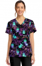 CK856 V-Neck 2 Pocket Print Top by Cherokee - Hocus Croakus