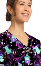 CK856 V-Neck 2 Pocket Print Top by Cherokee - Hocus Croakus