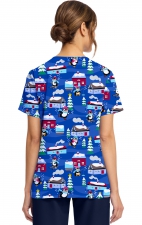 CK856 V-Neck 2 Pocket Print Top by Cherokee - Playing Penguins
