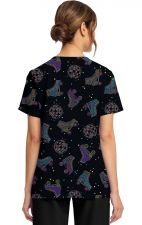 CK856 V-Neck 2 Pocket Print Top by Cherokee - Roller Disco