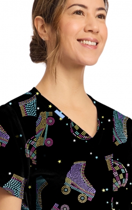 CK856 V-Neck 2 Pocket Print Top by Cherokee - Roller Disco