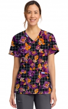 CK856 V-Neck 2 Pocket Print Top by Cherokee - Velvet Floral