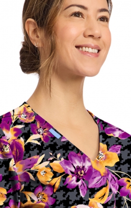 CK856 V-Neck 2 Pocket Print Top by Cherokee - Velvet Floral