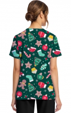 CK856 V-Neck 2 Pocket Print Top by Cherokee - Waiting for Santa